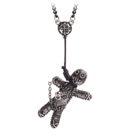 Voodoo Doll Pendant – Alchemy Gothic Pewter Charm w/ Button Eyes & Stitch Detail - Picture 4 of 6